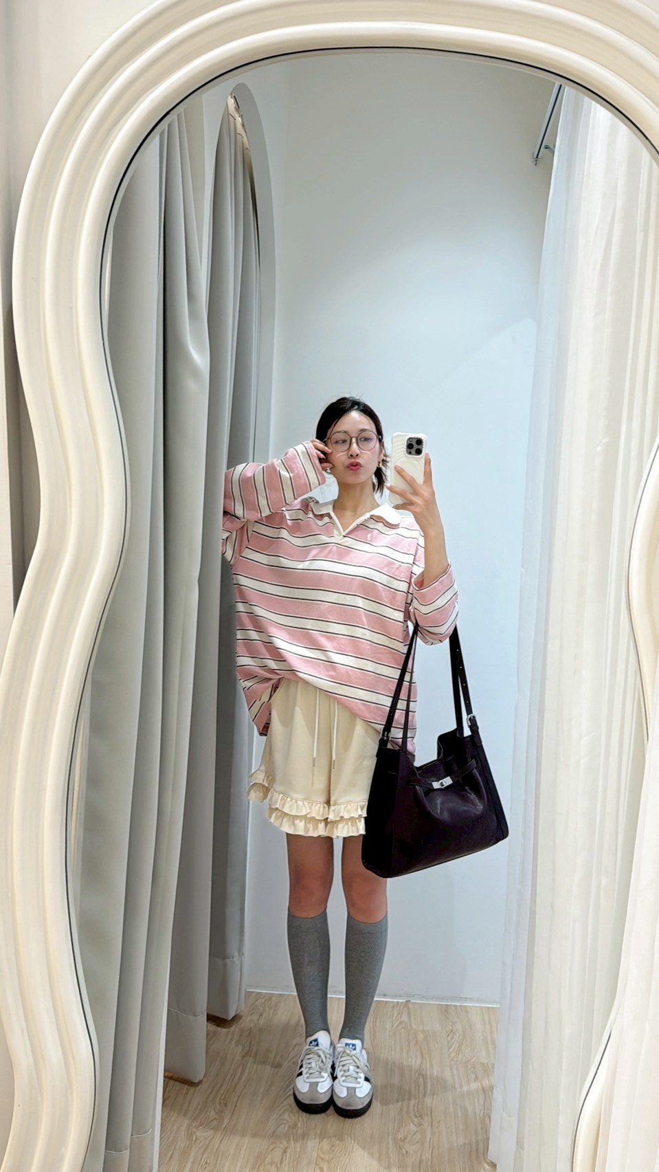 NE55紅雙線條粉POLO衣(嫩粉~)