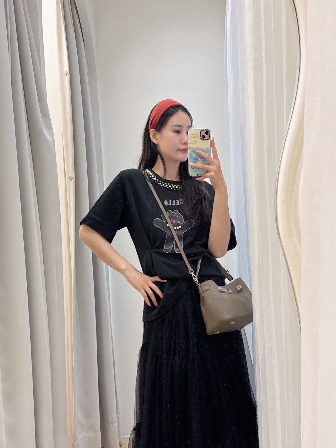 NE61兩排珍珠貓咪上衣 