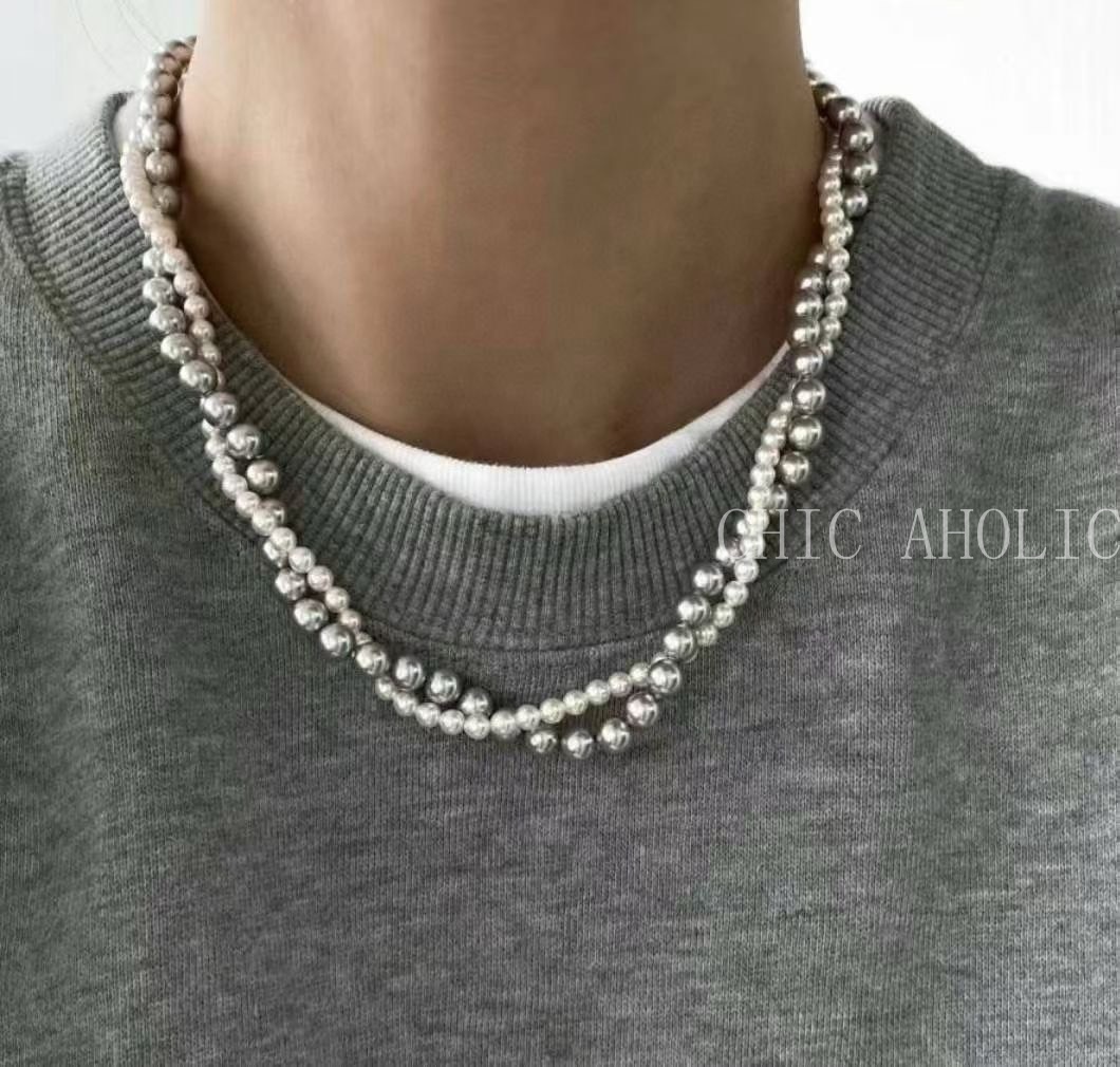 MAR11灰銀滾淡水珍珠項鍊