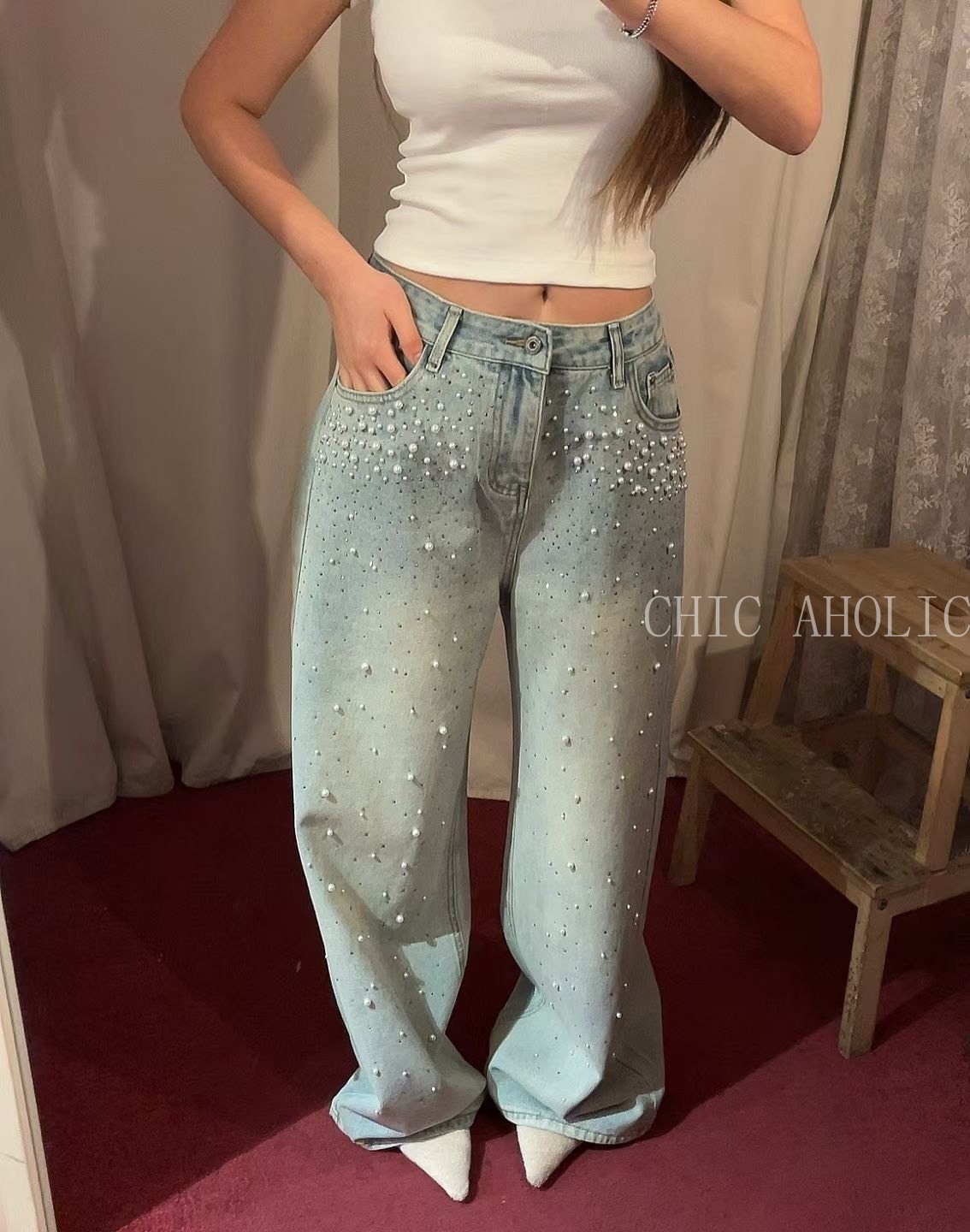 MAR25滿滿珍珠小直筒褲