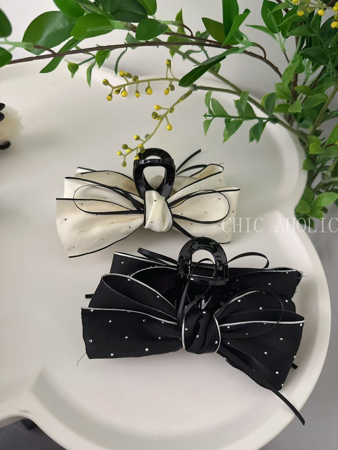 MAR28長緞帶水鑽蝴蝶結抓夾