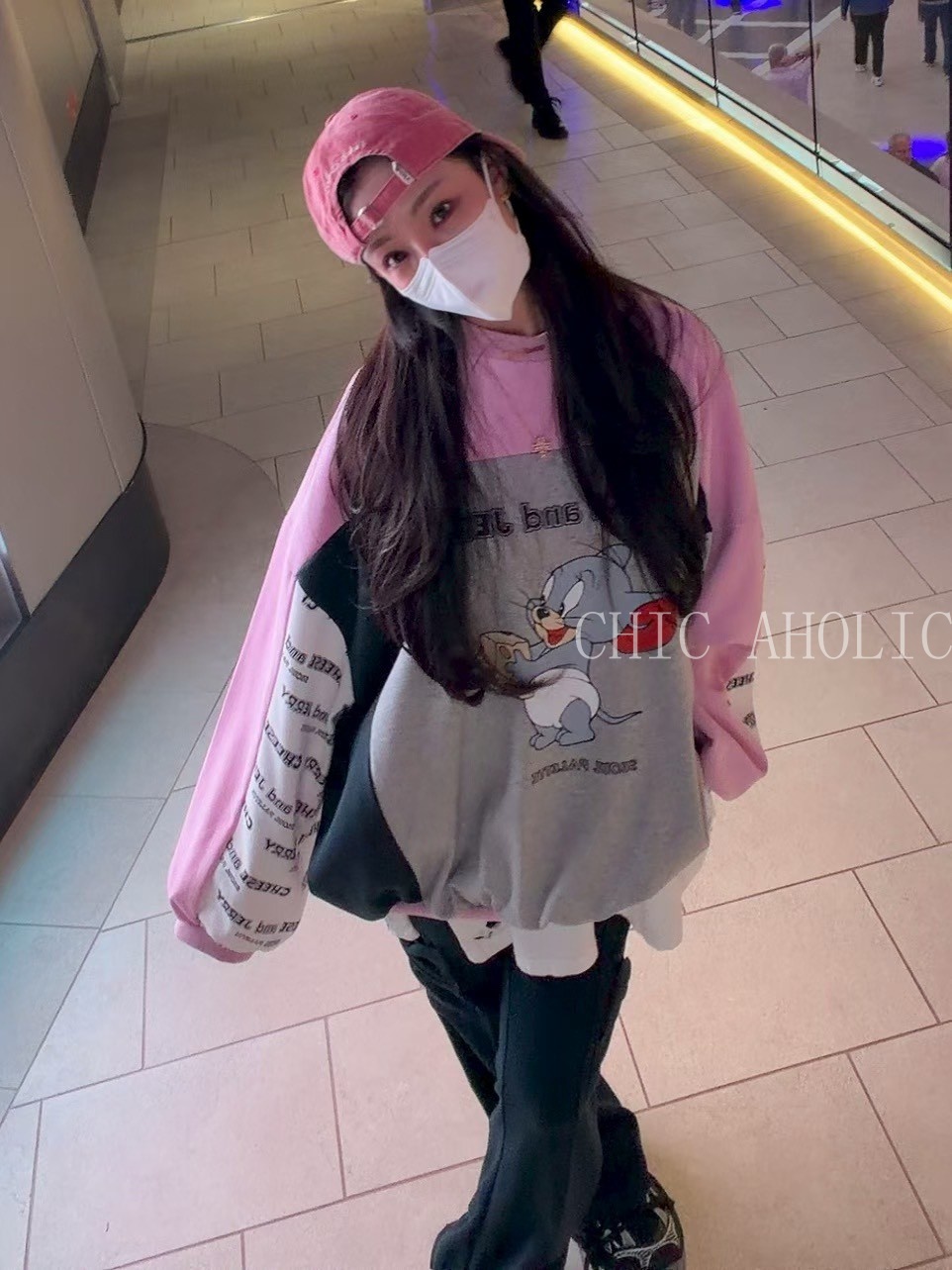 MAR34傑利鼠袖潮字大學T