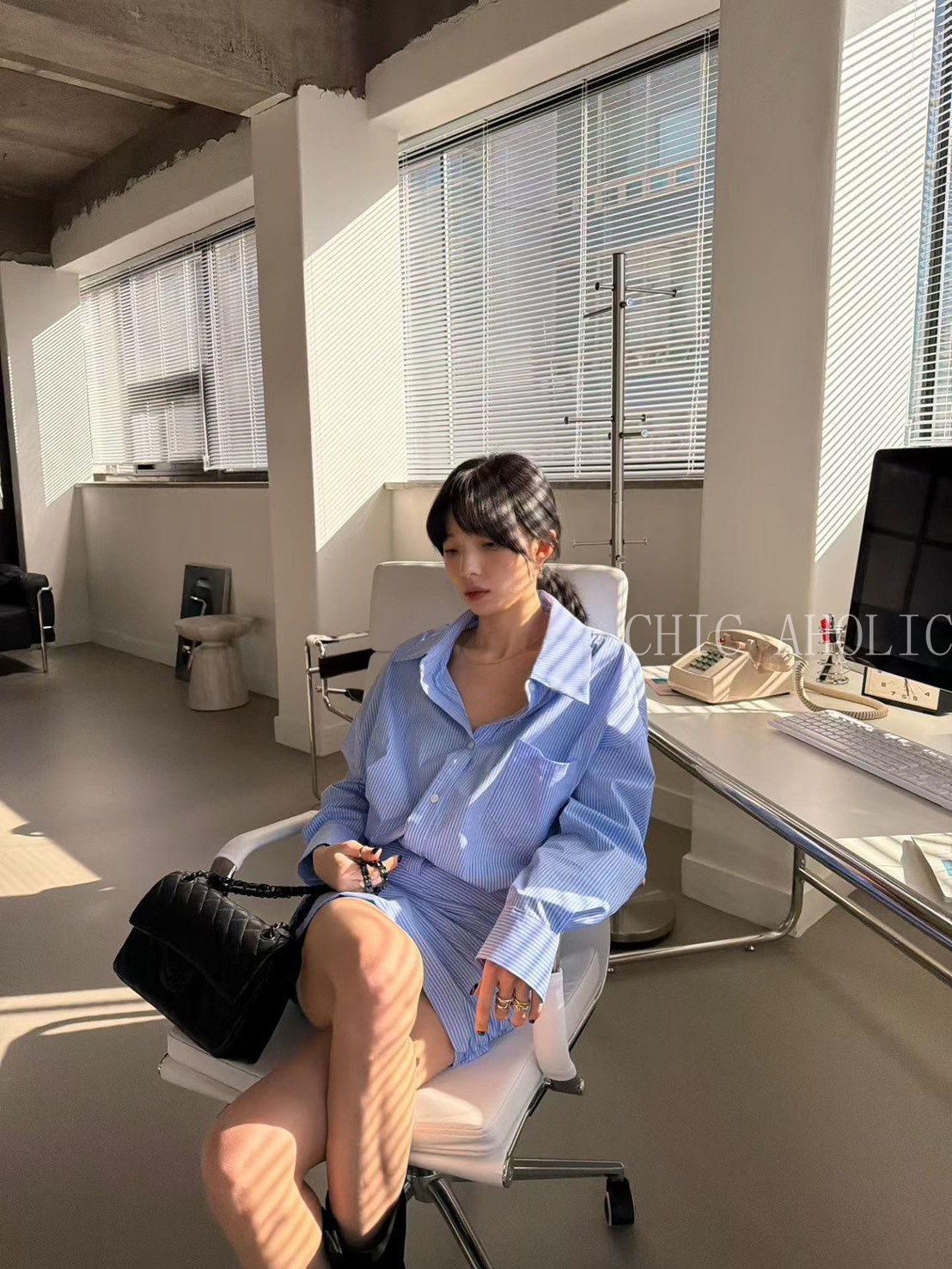 MAR45直條紋襯衫短洋裝