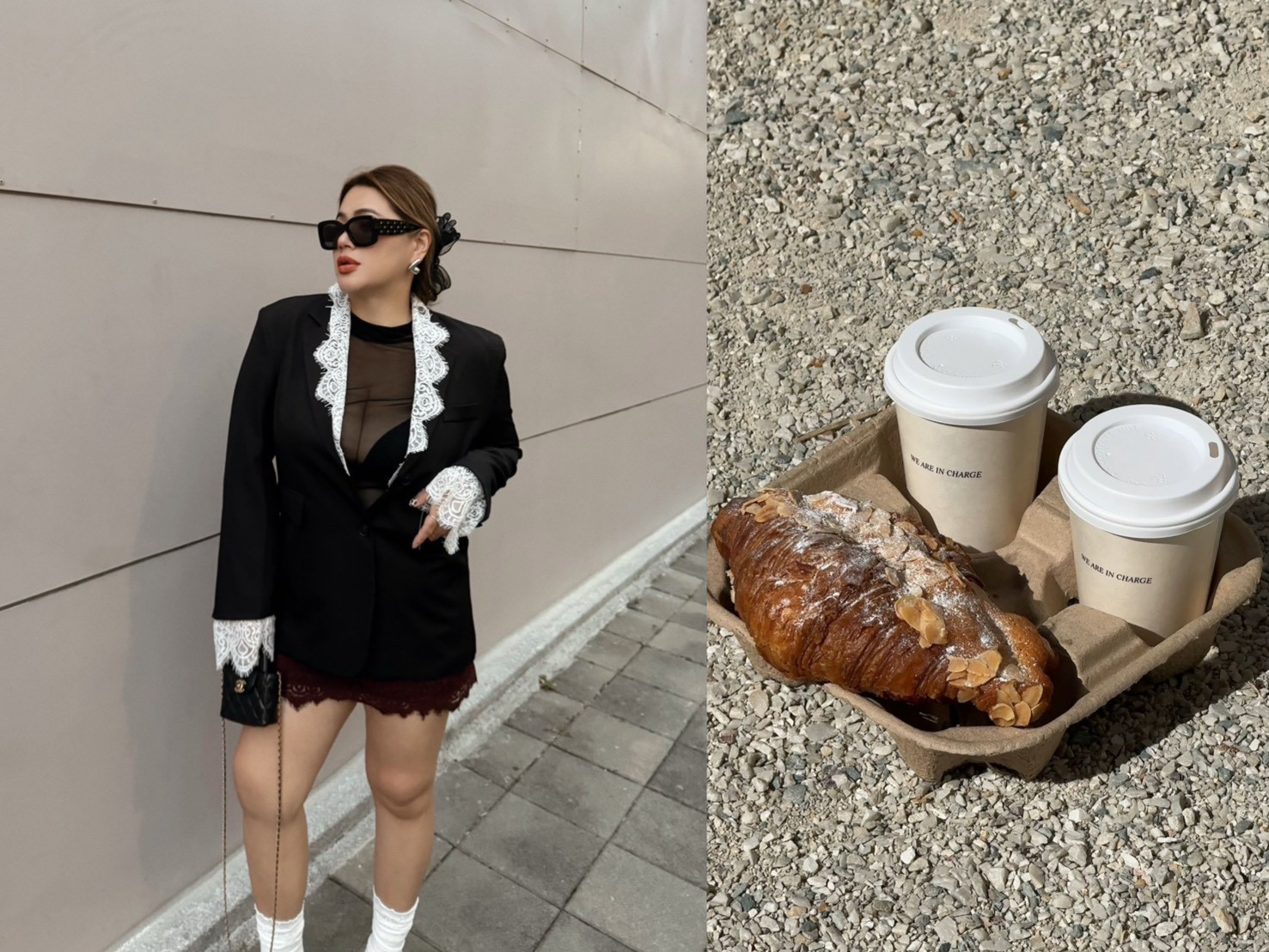 MEE30西裝拼接長蕾絲外套