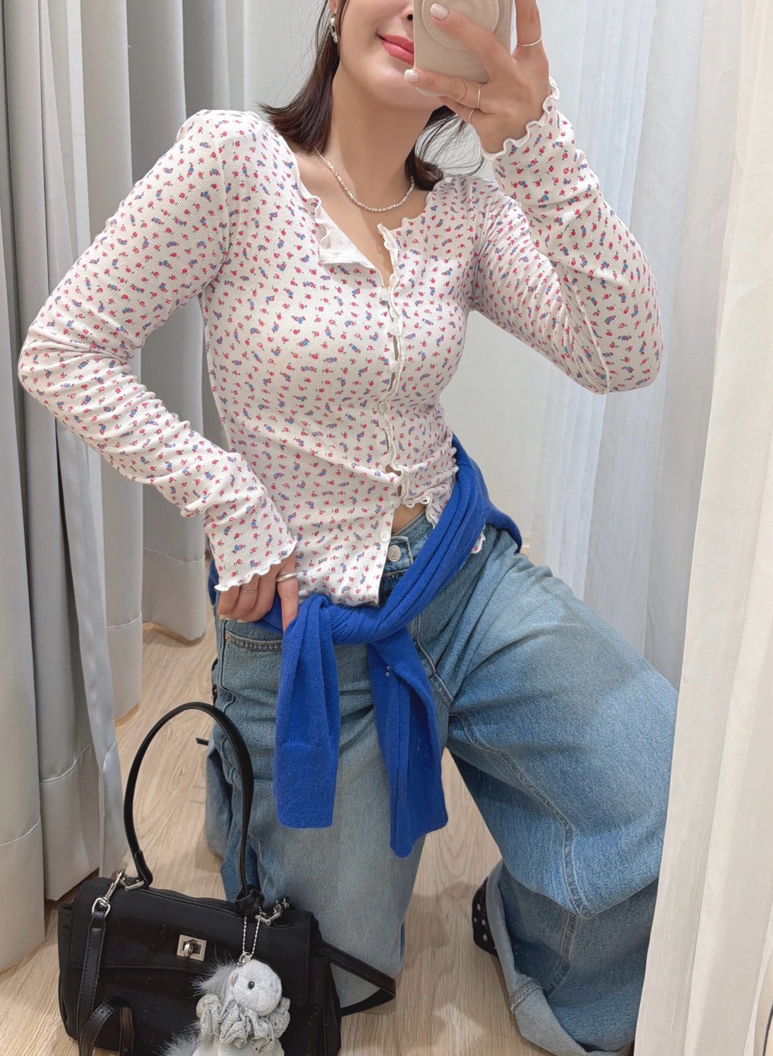 MEE29白底碎花亨利衫