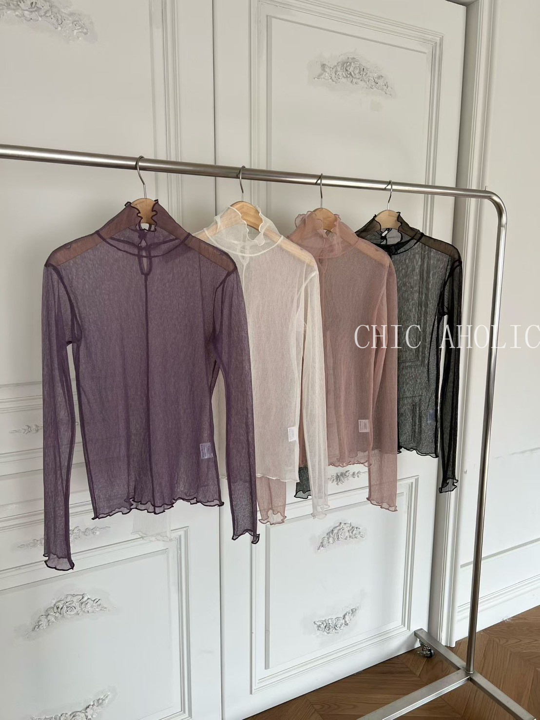 MEE34挺透紗鬆弛領衣