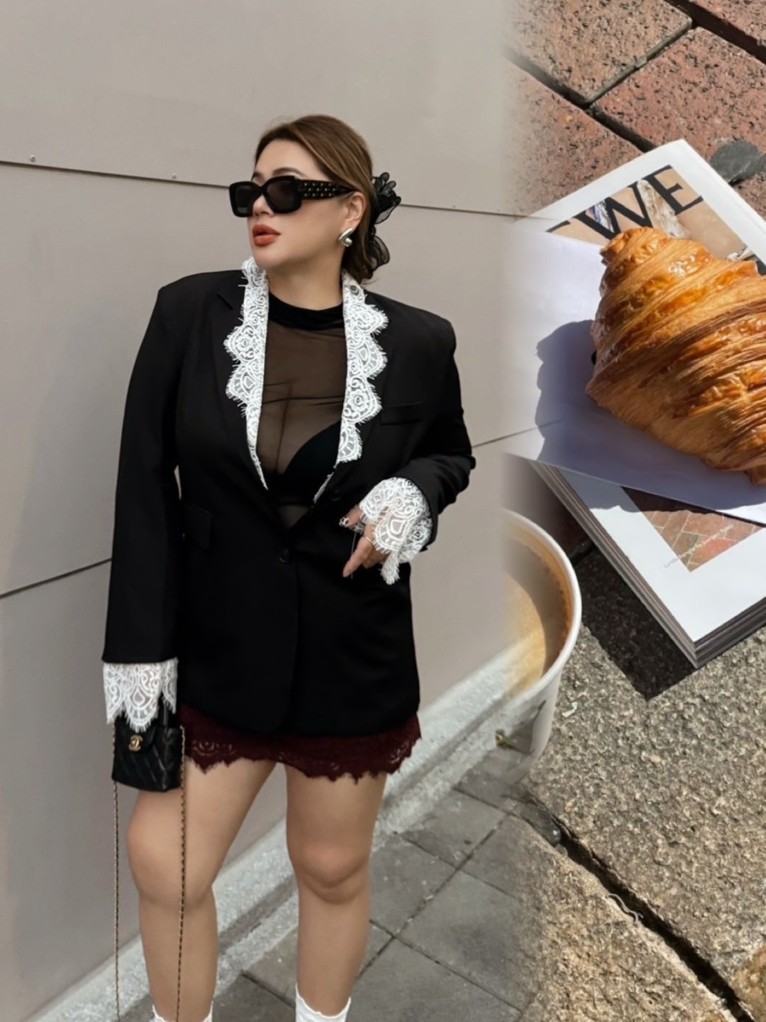 MEE30西裝拼接長蕾絲外套