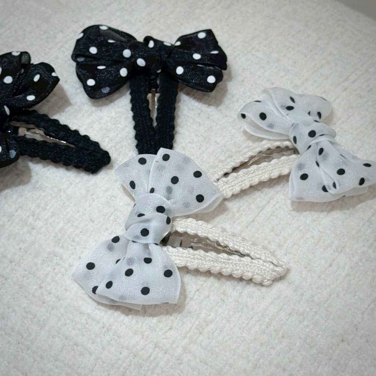 MEE47波點紗蝴蝶結髮夾