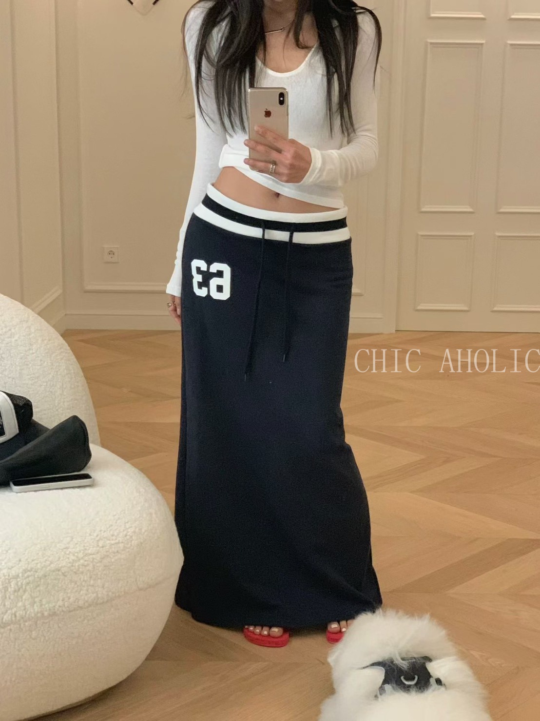 MEE62數字33撞色鉛筆裙