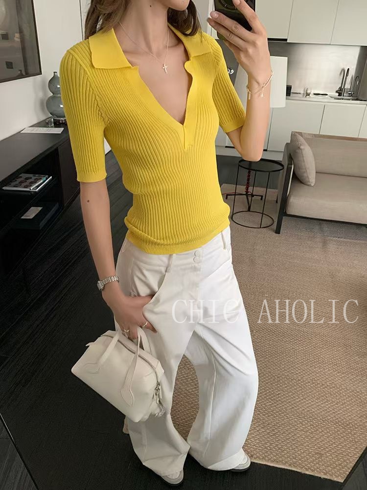 WR06有亮黃色亨利V領衣 黑