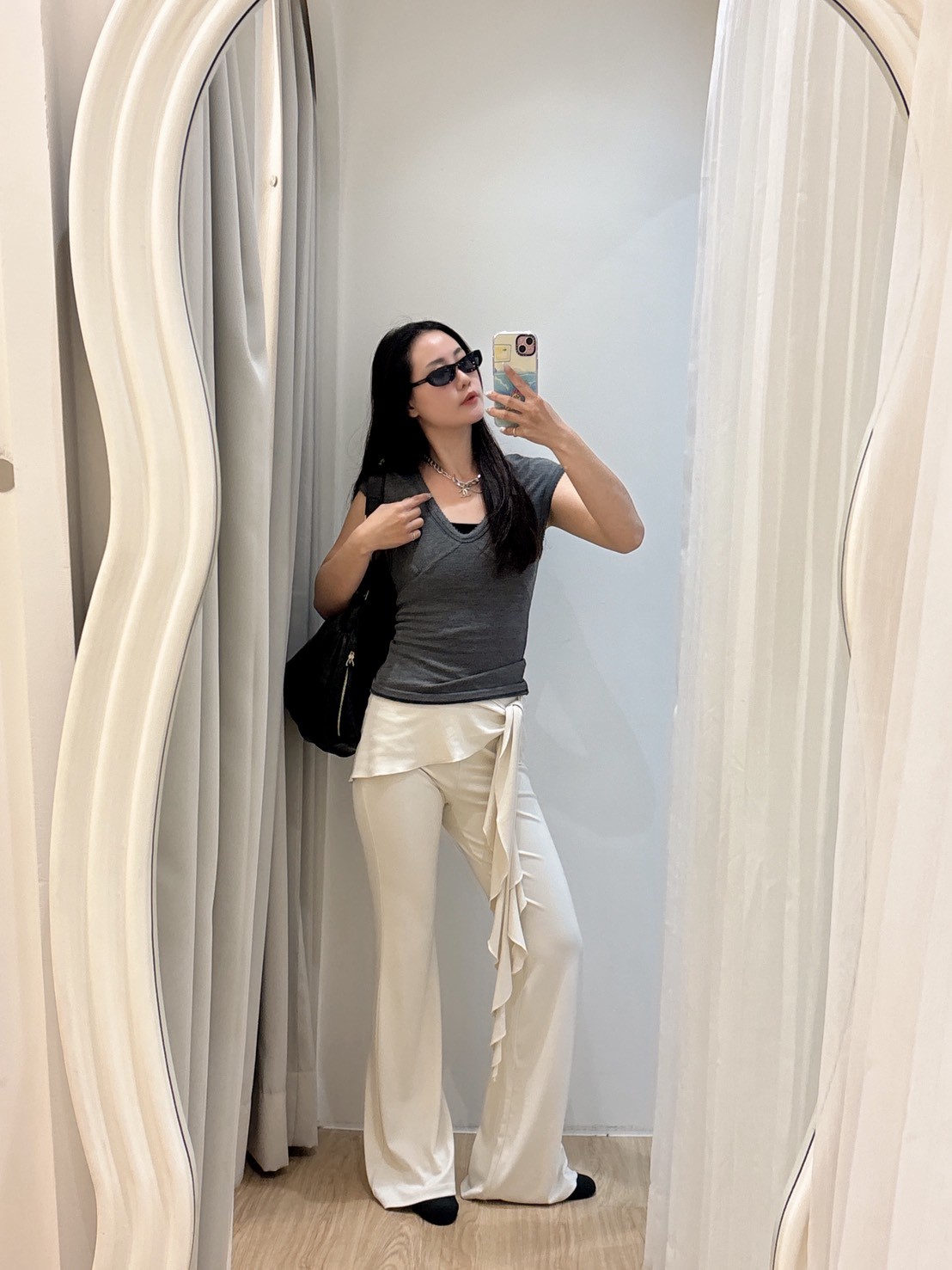 WR13蝴蝶結綁帶假兩件褲