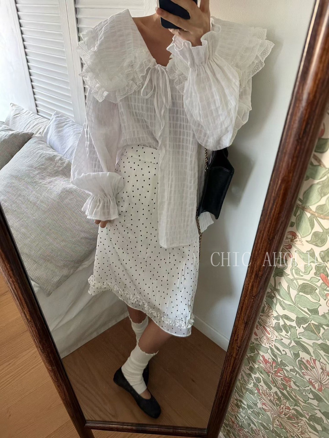 WR22網格紋超漂亮蕾絲學院領襯衫