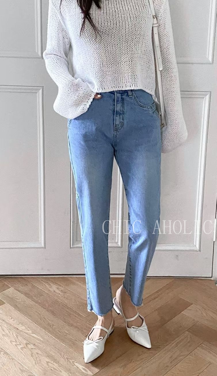 KQ13#7S家口袋造型V窄管牛仔褲