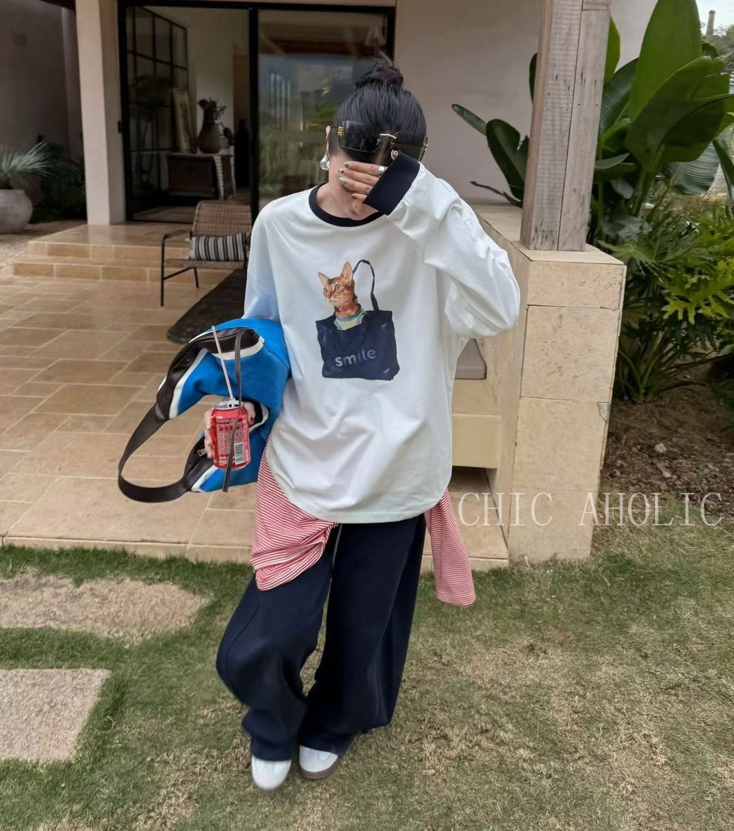 KQ20貓咪牛仔提袋滾邊衣 