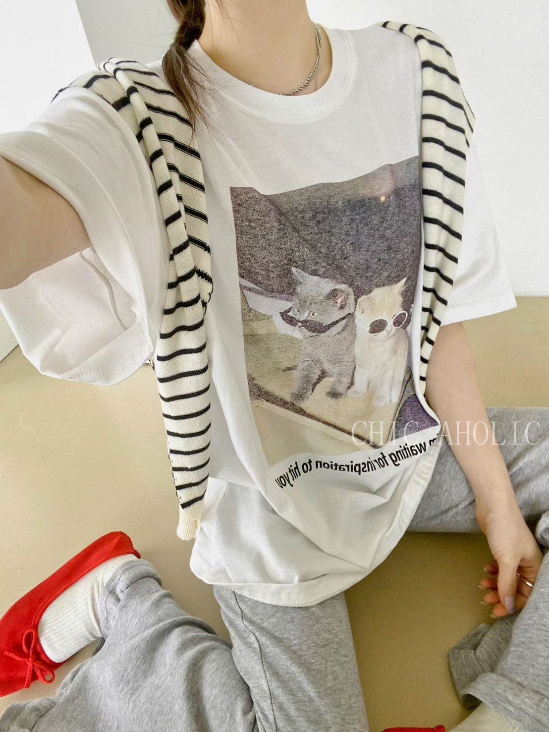 KQ28兩隻墨鏡貓T 