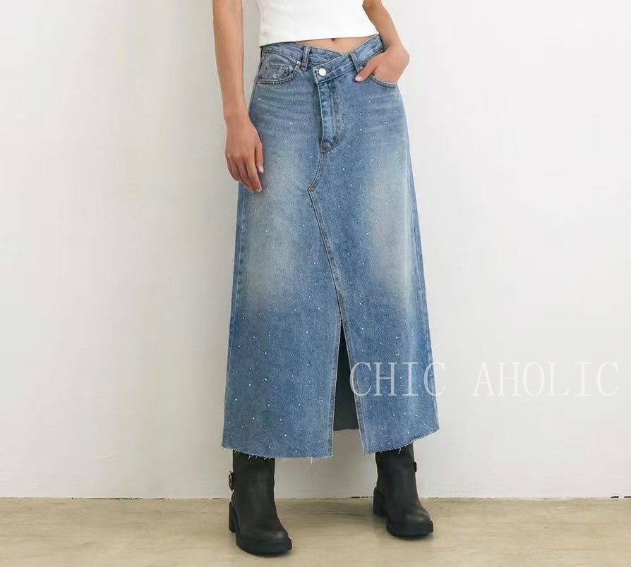 KQ30滿鑽手工牛仔長裙