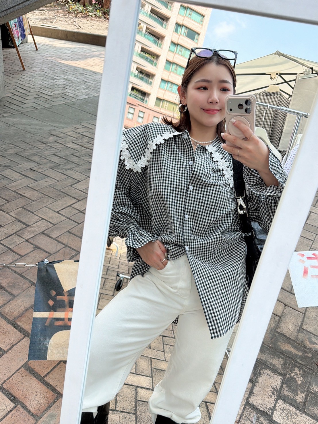 KQ36白花邊格子學院襯衫