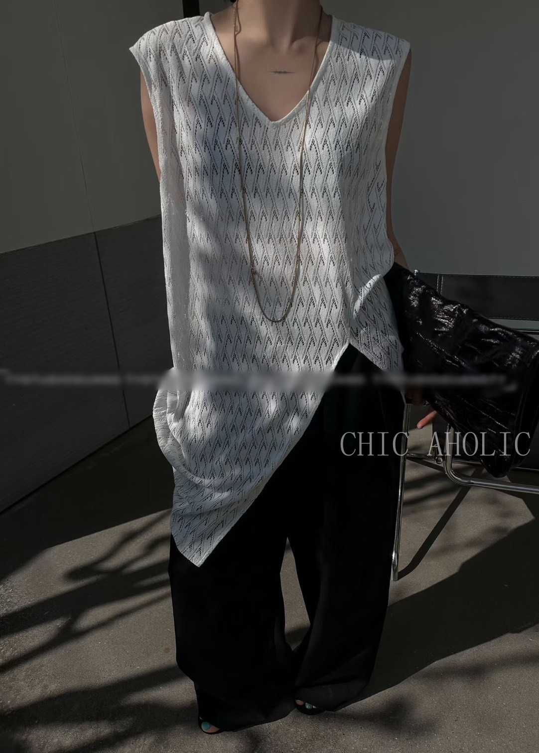 KQ42菱格幾何背心針織長上衣 