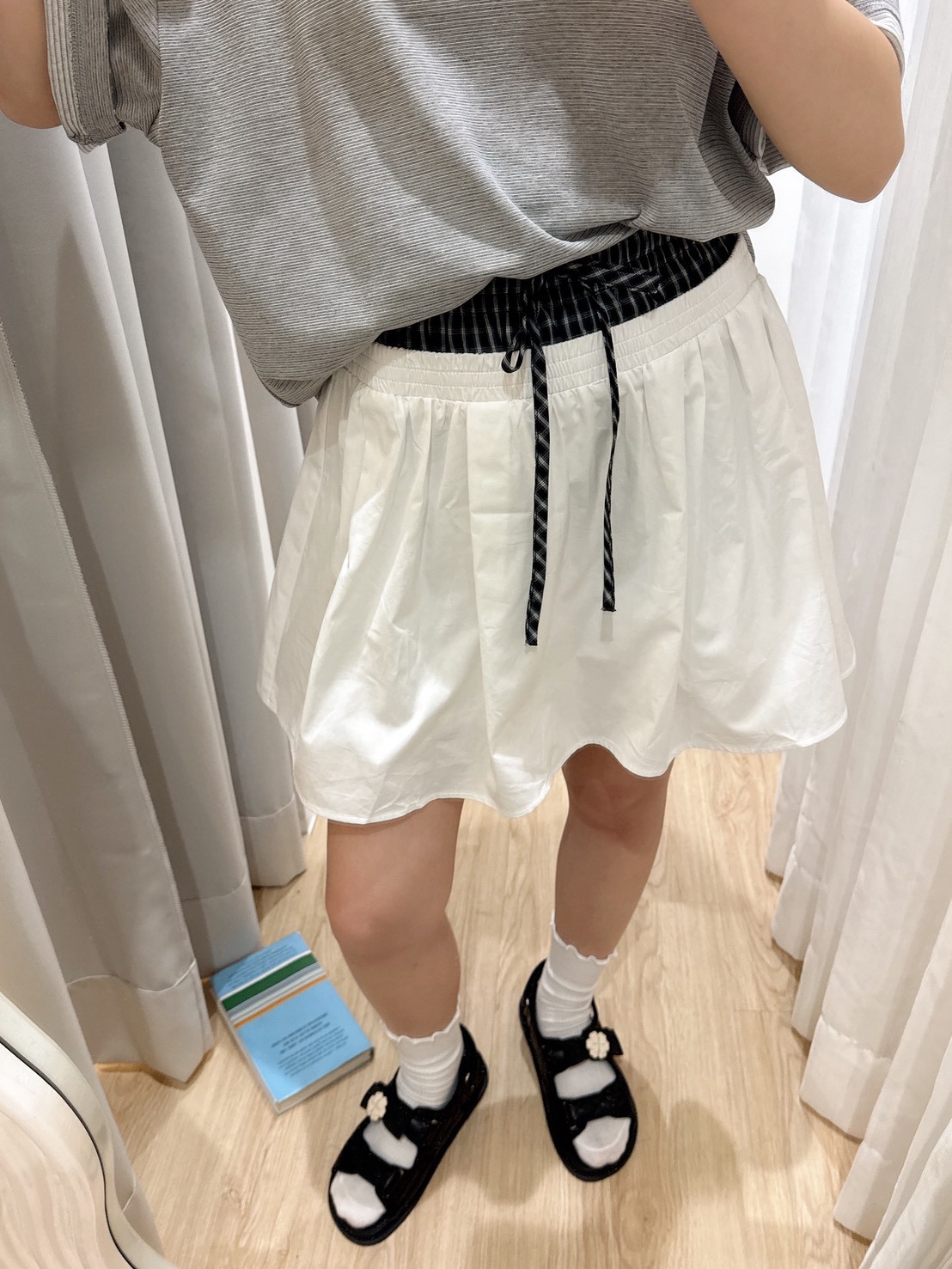 KQ46格子兩層褲頭沙褲裙