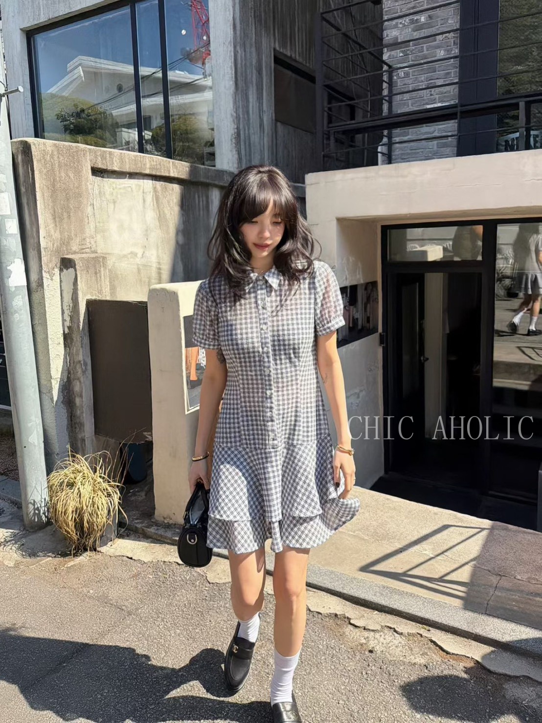 POIO格子腰身短洋裝