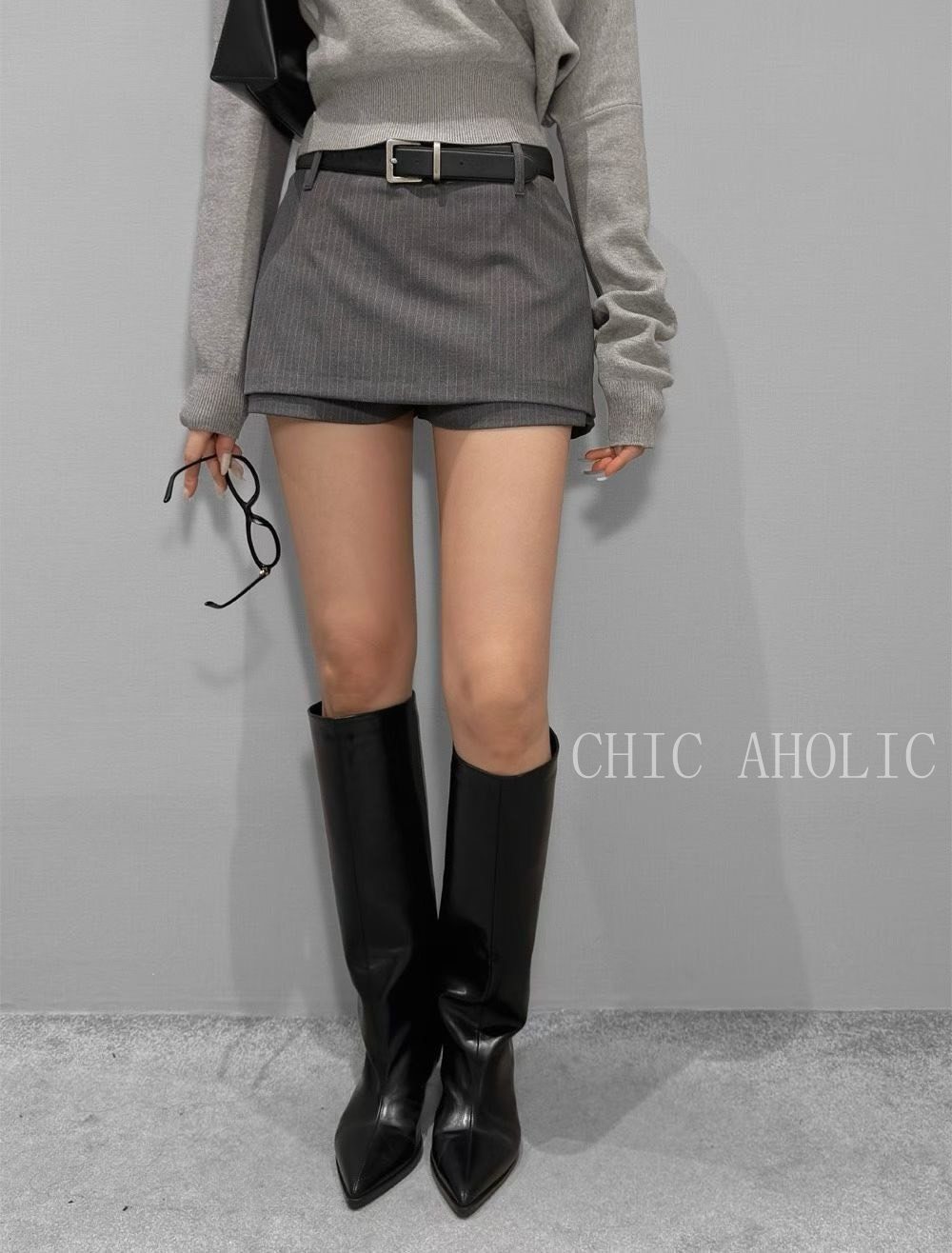 直條紋短褲西裙