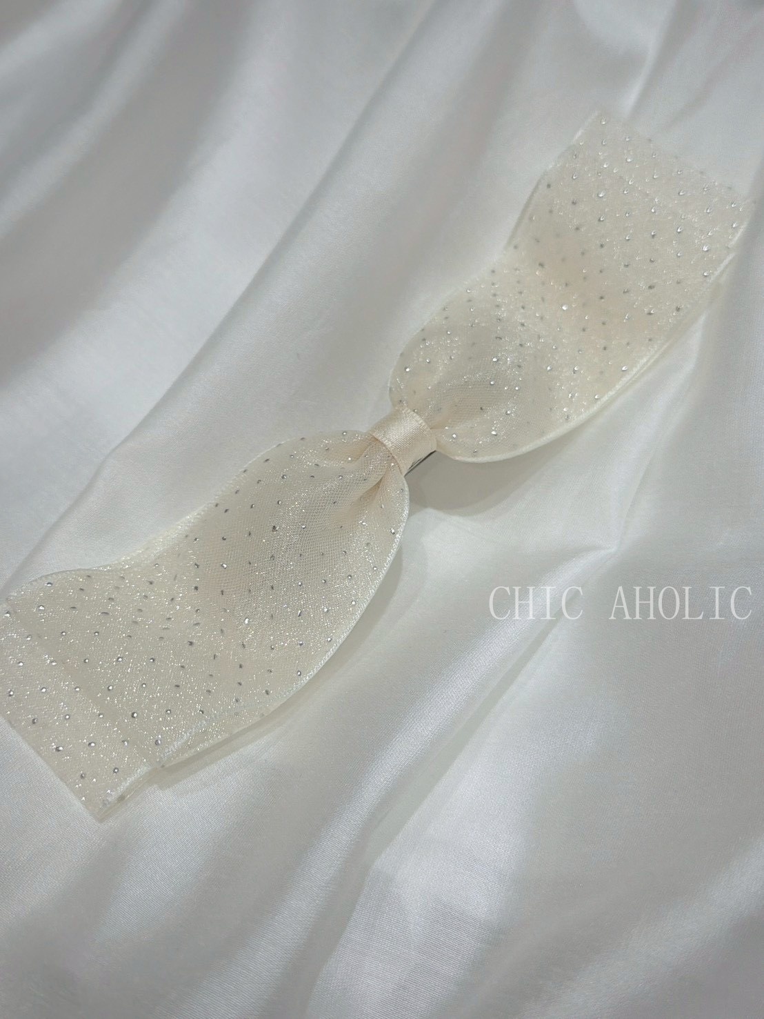 HE38銀釘2層長蝴蝶結髮夾