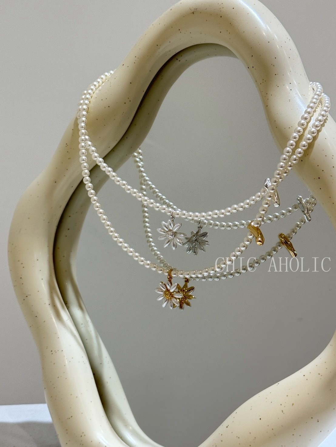 HE70金銀向日葵小花珍珠項鍊