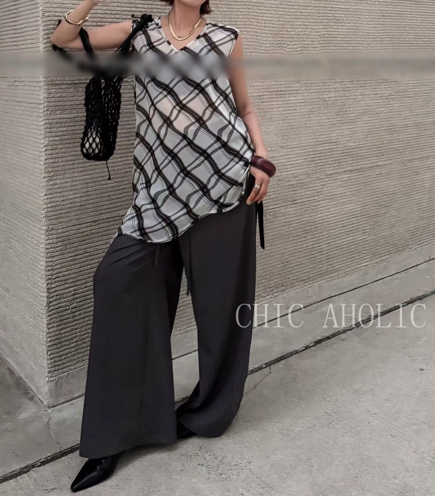 MY40雪紡黑白格無袖長上衣