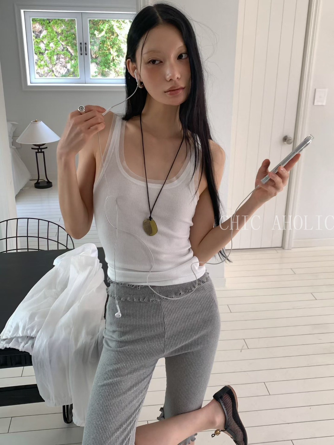 YH40螺紋拼紗長背心