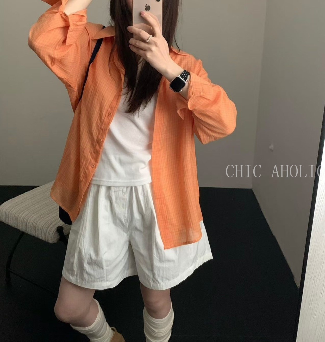 RY53夏天橘子氣泡色襯衫SET