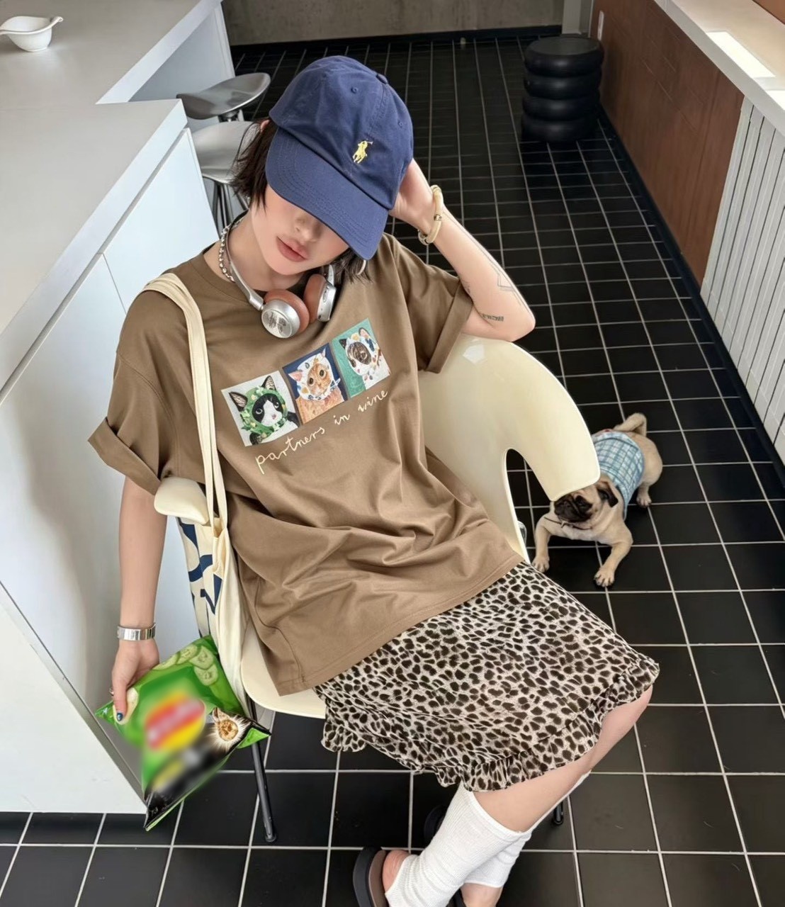 三格普羅旺斯貓咪上衣