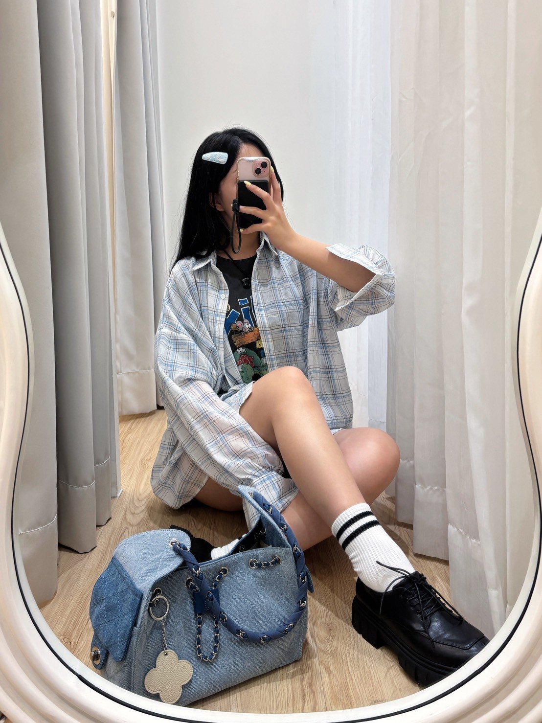 KY23海洋藍色格紋襯衫 