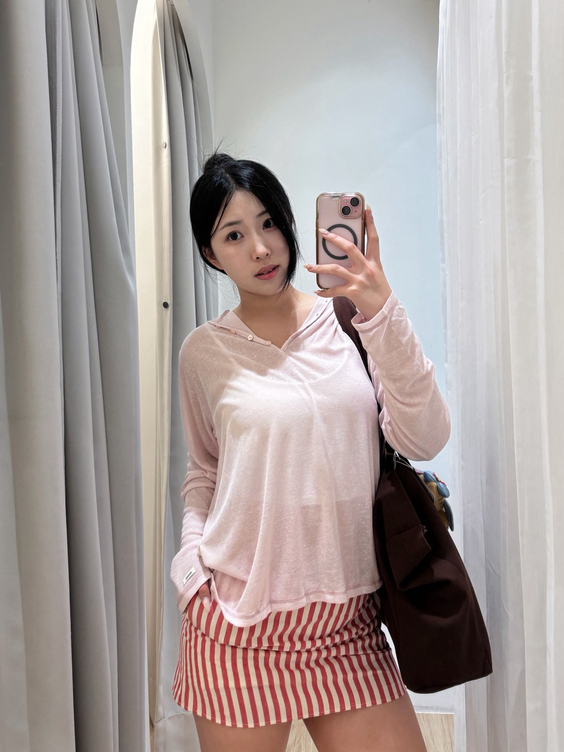 HN31紅白直線條褲裙