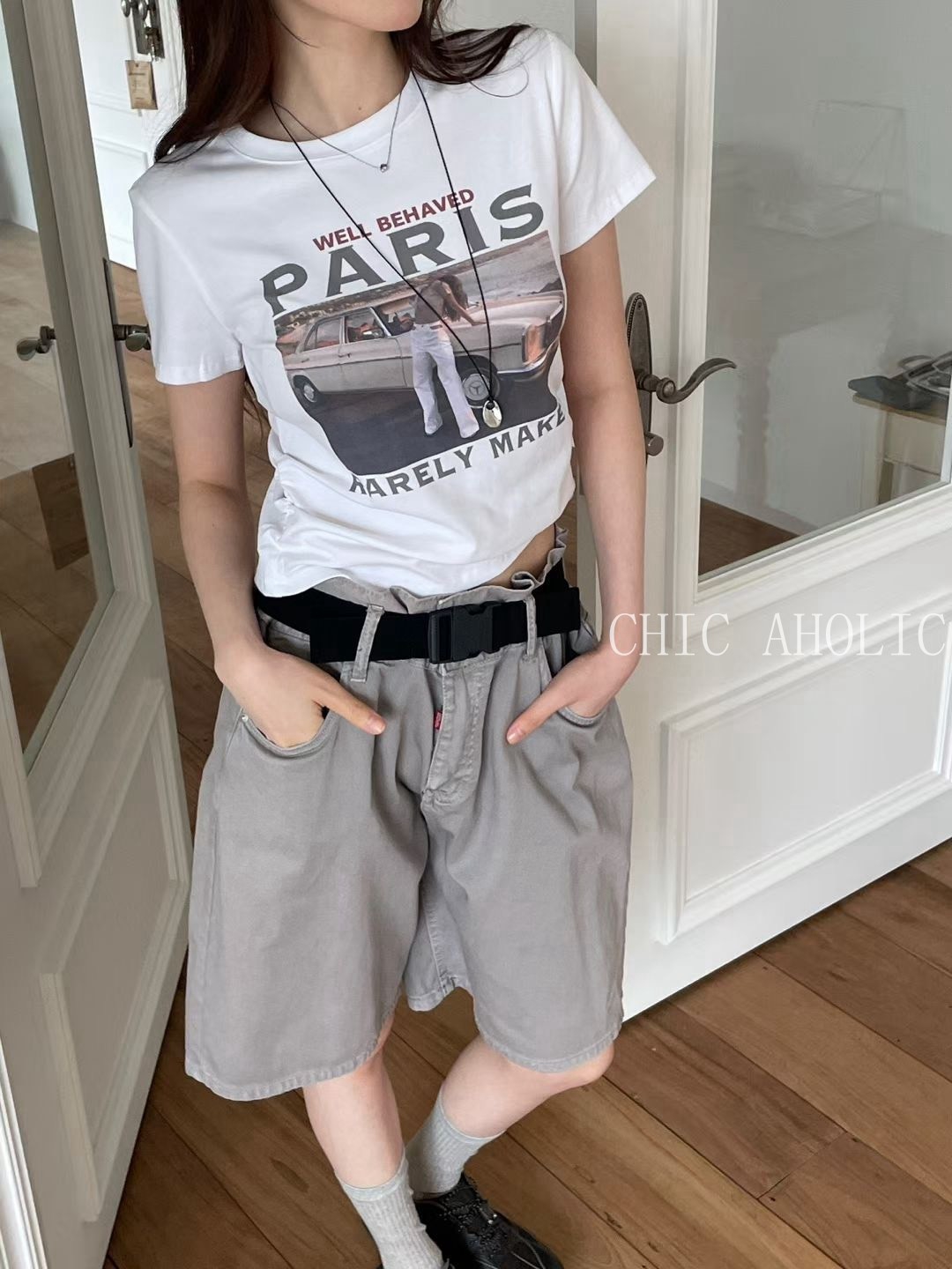 腰抓褶Paris照片衣