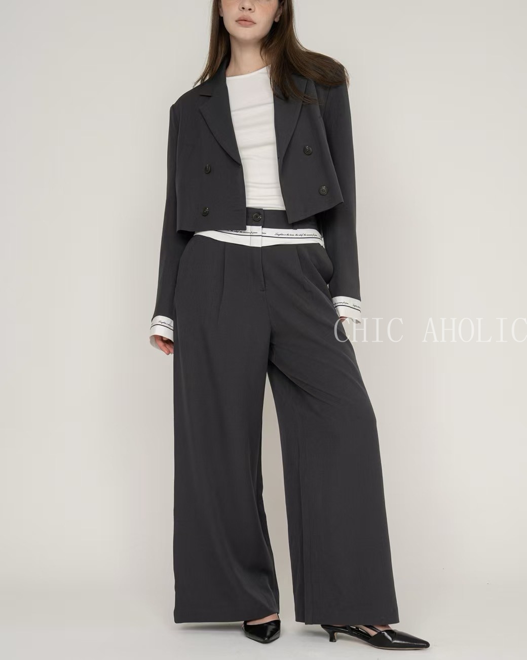 腰頭拼字母西裝長褲