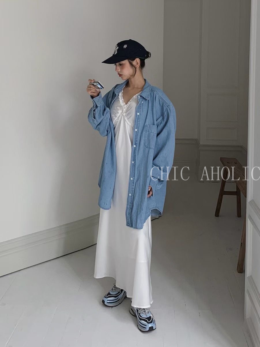 淺牛仔刷色襯衫