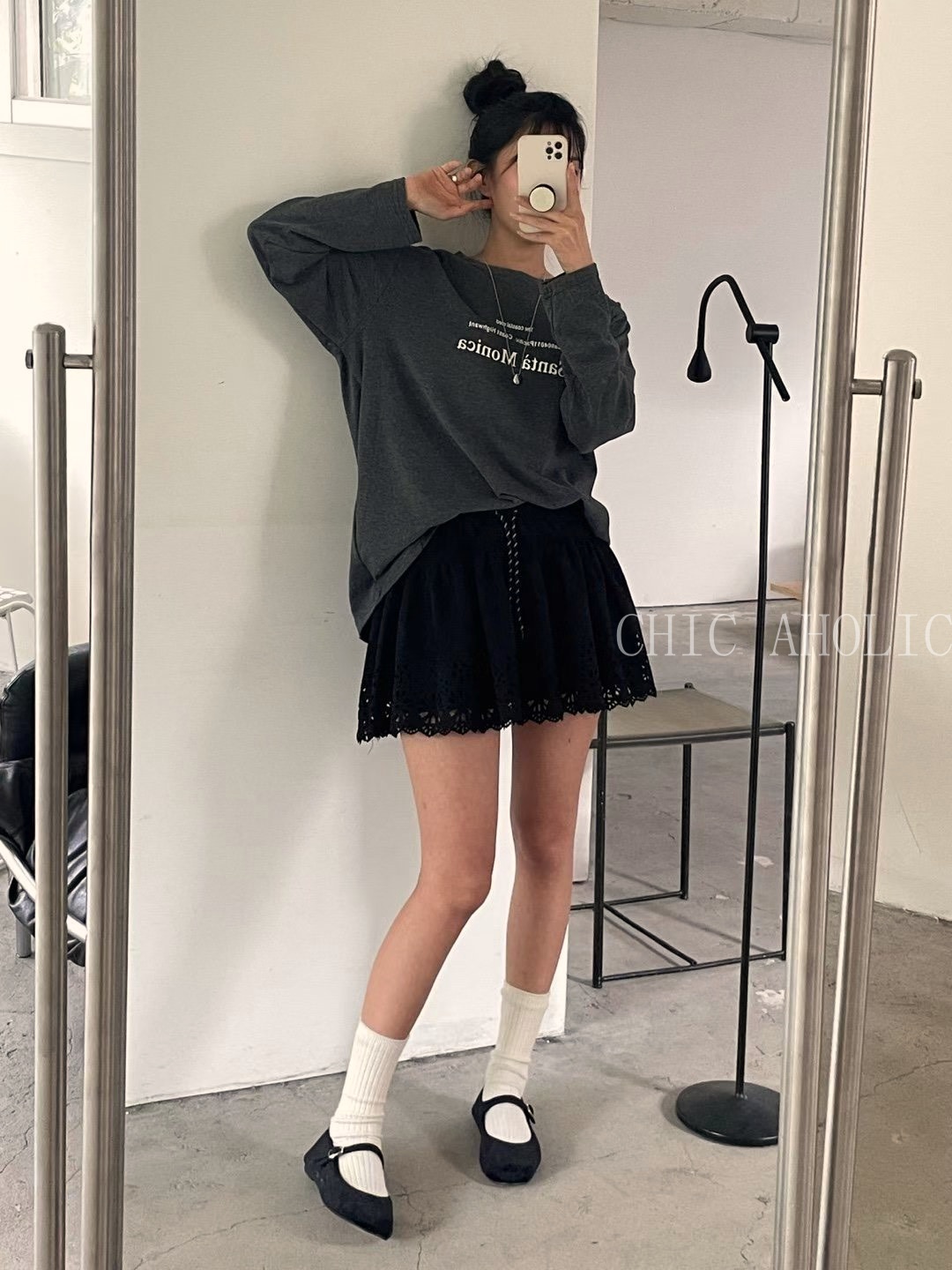 花邊麂皮短褲裙