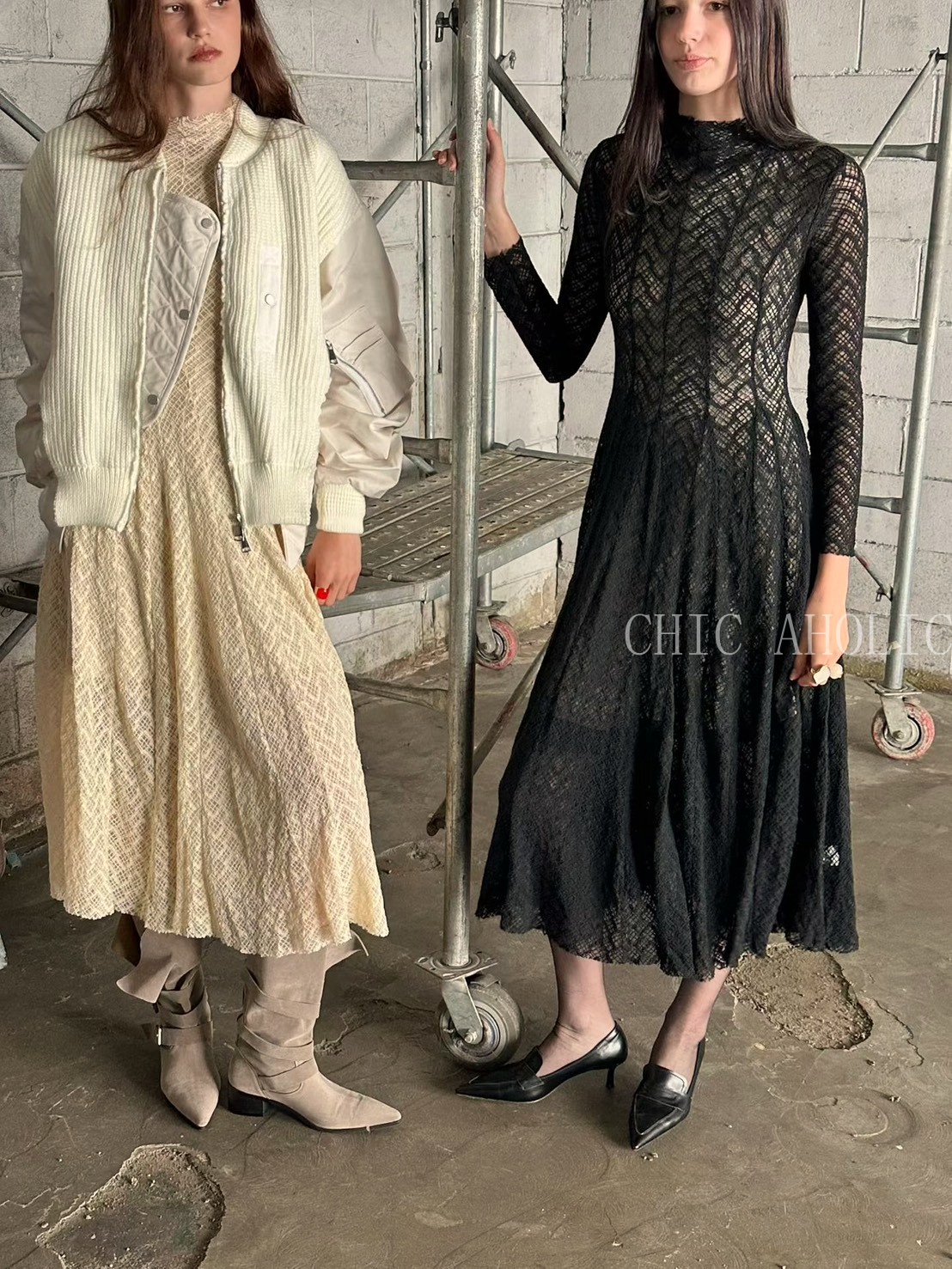 半領全蕾絲長洋