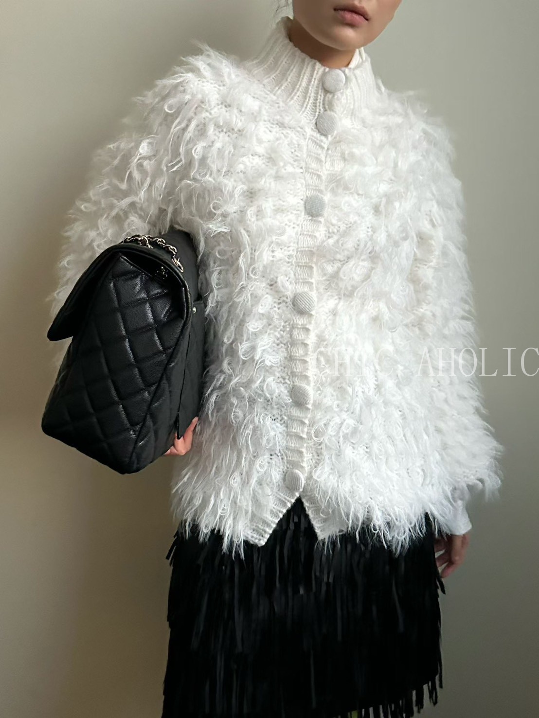 立領鈕釦毛茸茸外套