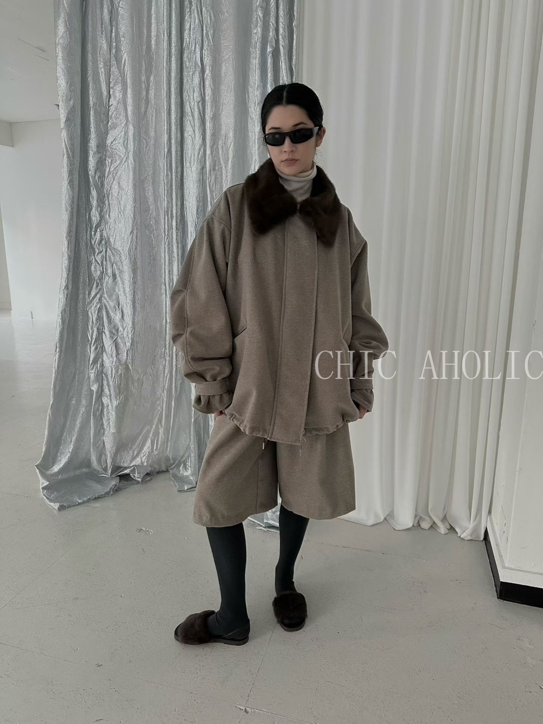 皮草領毛呢外套(皮草領可拆)