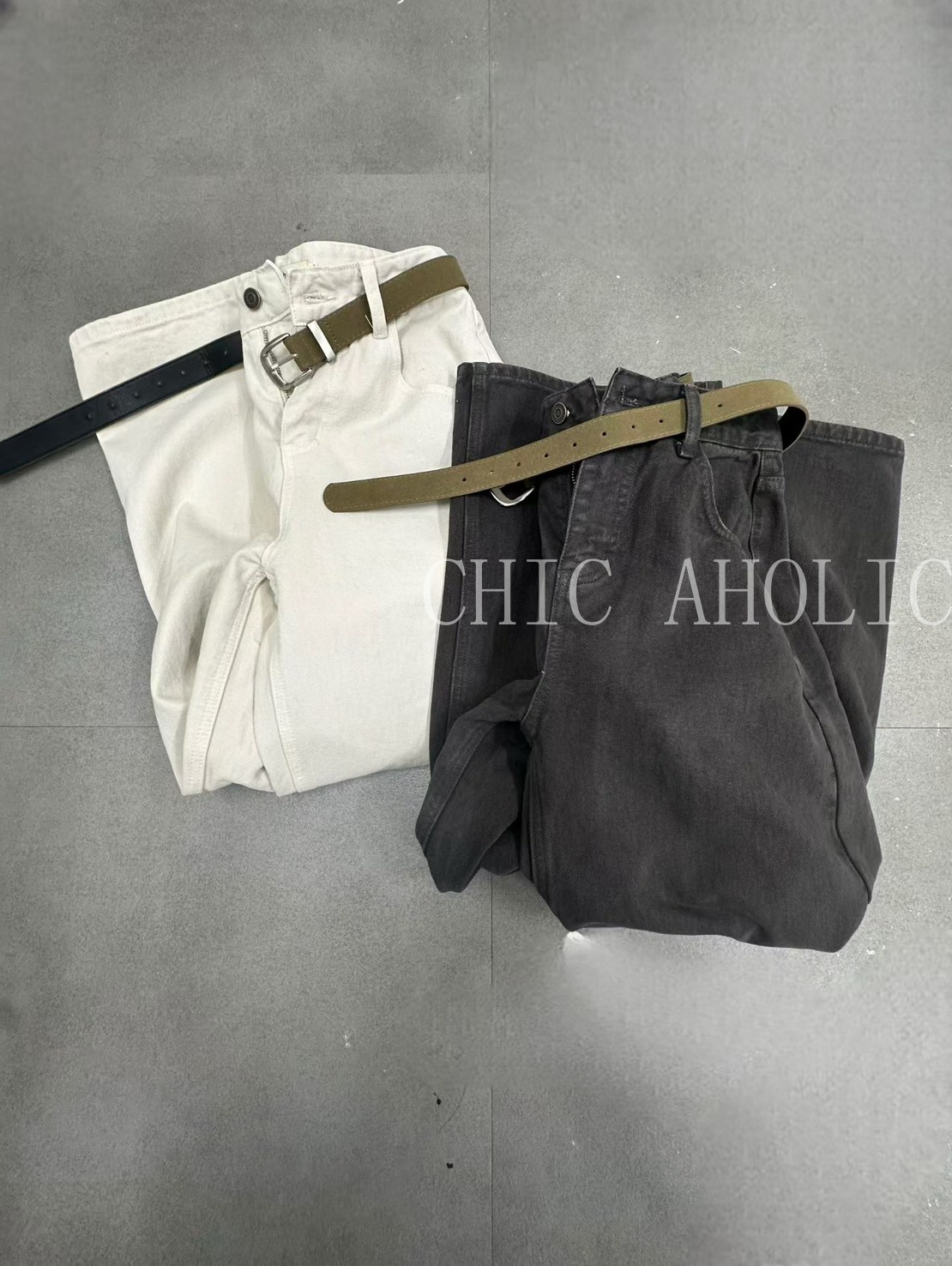 雲朵寬直筒牛仔褲(附皮帶)