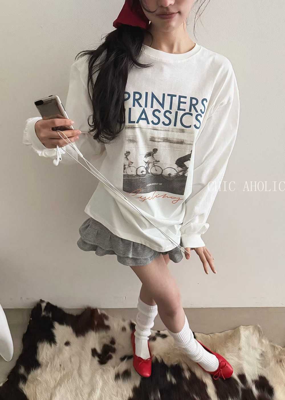 單車英文字圖案長袖T