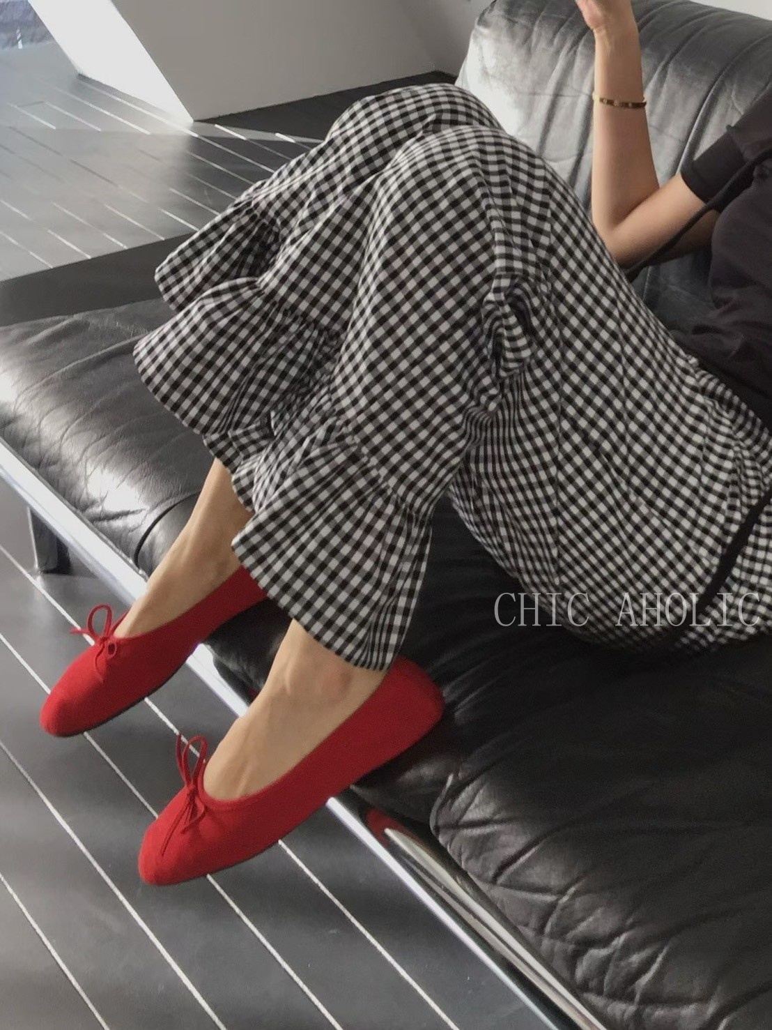 格紋下擺荷葉長褲