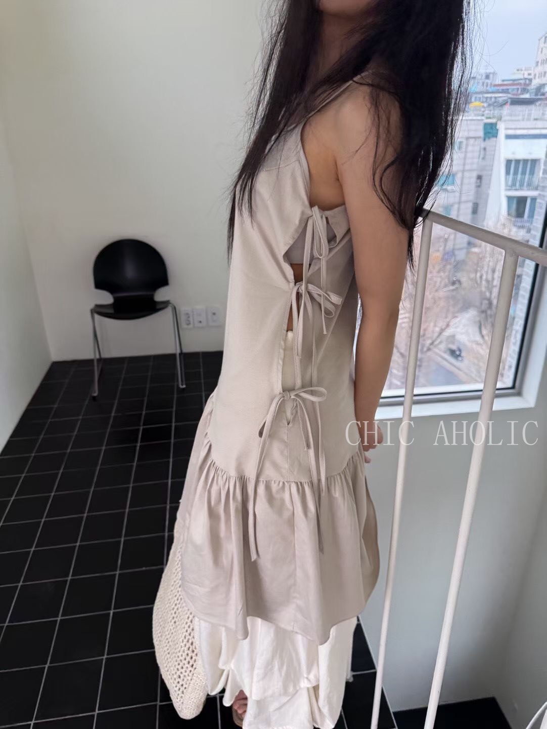 側綁3蝴蝶結細肩帶洋裝