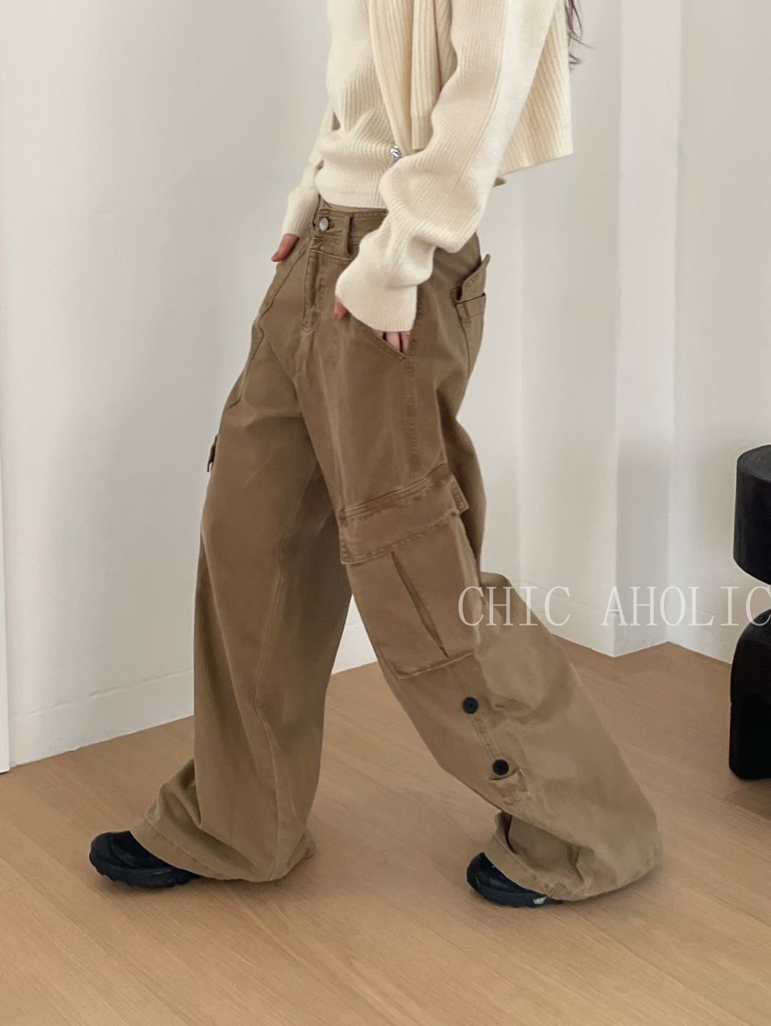 美式可反折固定工裝褲