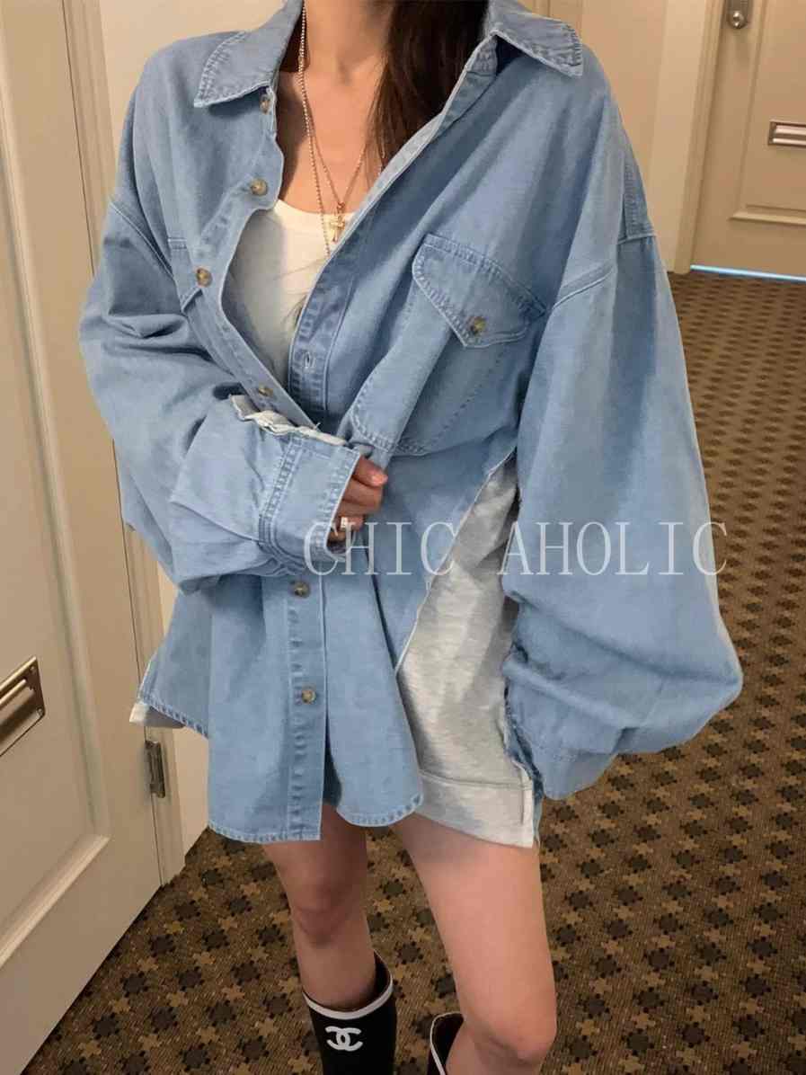 GOD08大家都愛拼接色牛仔襯衫