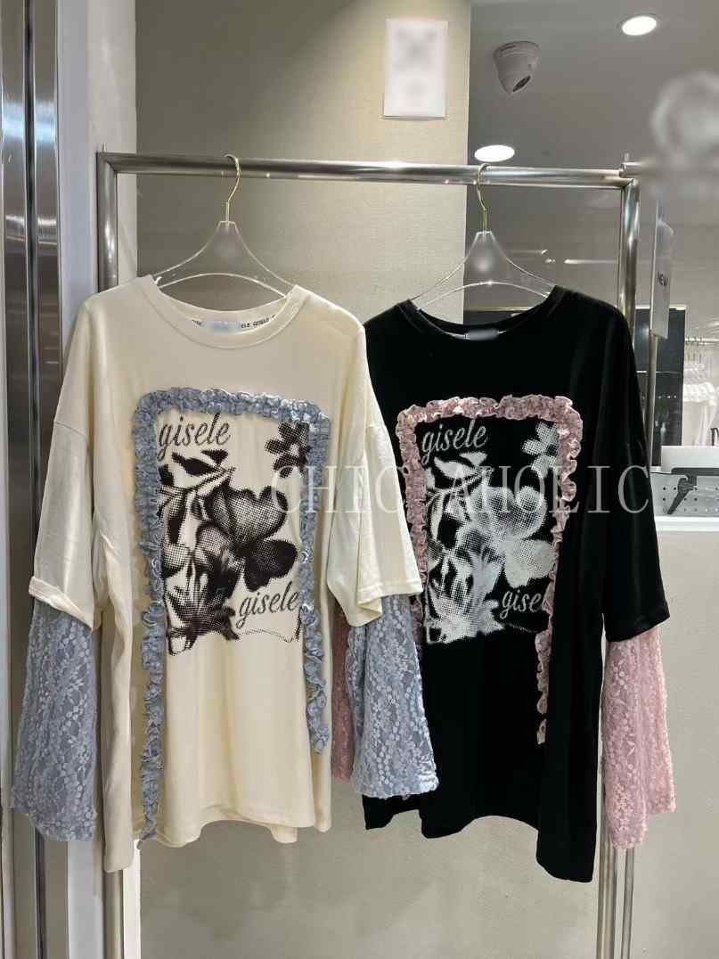 [預購]蕾絲花手袖假兩件上衣