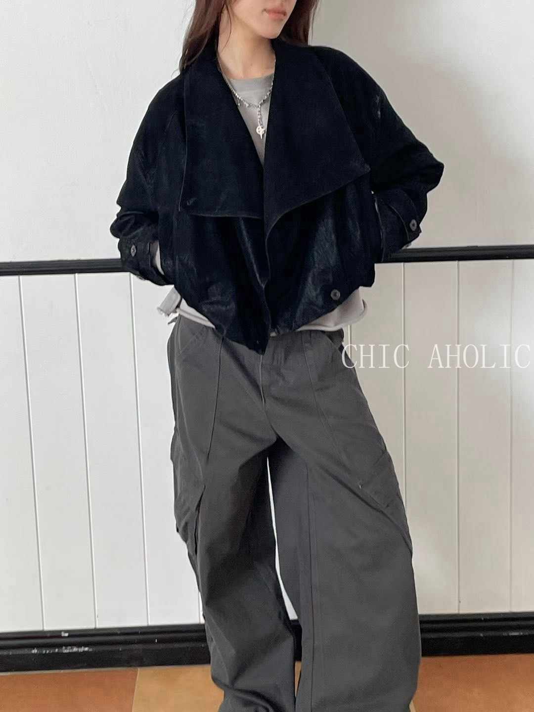 YAA03立領可翻橄欖綠皮外套